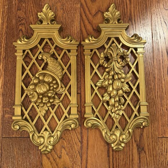 VTG Dart Homco Wall Plaques '71 Gold Lattice Hollywood Regency Plastic Decor USA - Picture 5 of 16